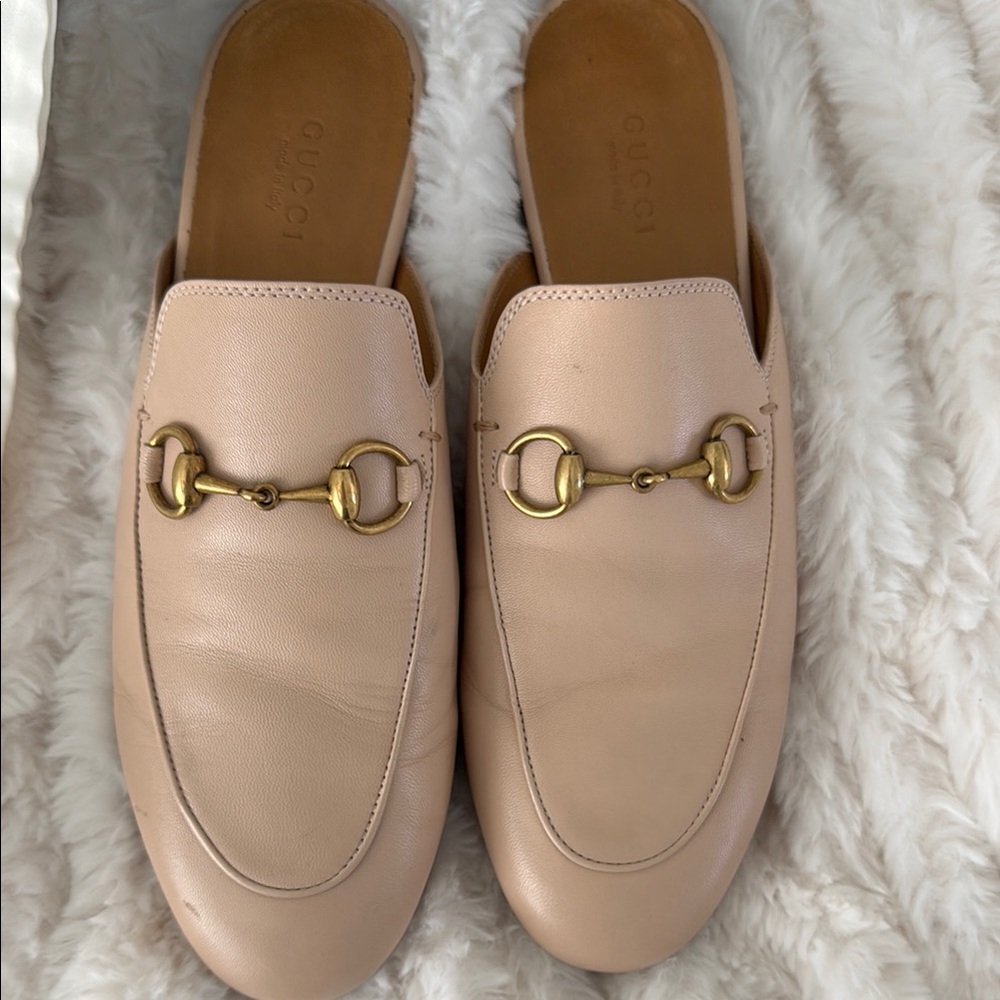 Gucci Cream Leather Mules with Gold Accent